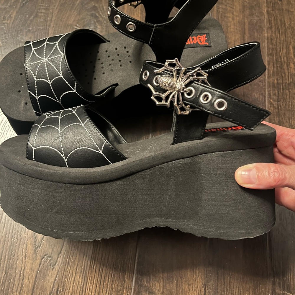 Demonia Spider Web Platform Sandals